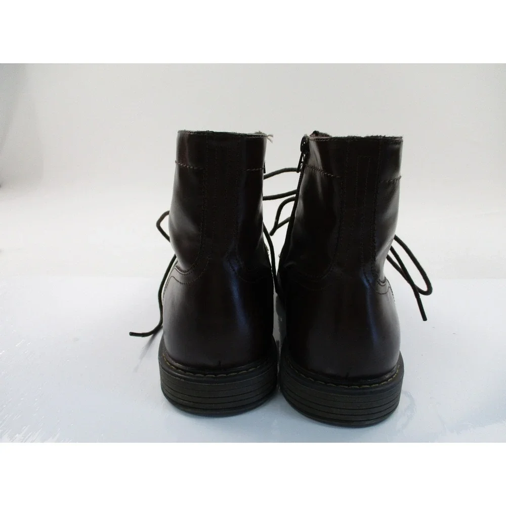 Bruno Marc Boots Mens 12 Brown Cap Toe Side Zip Faux Fur Lined Utility Rugged
